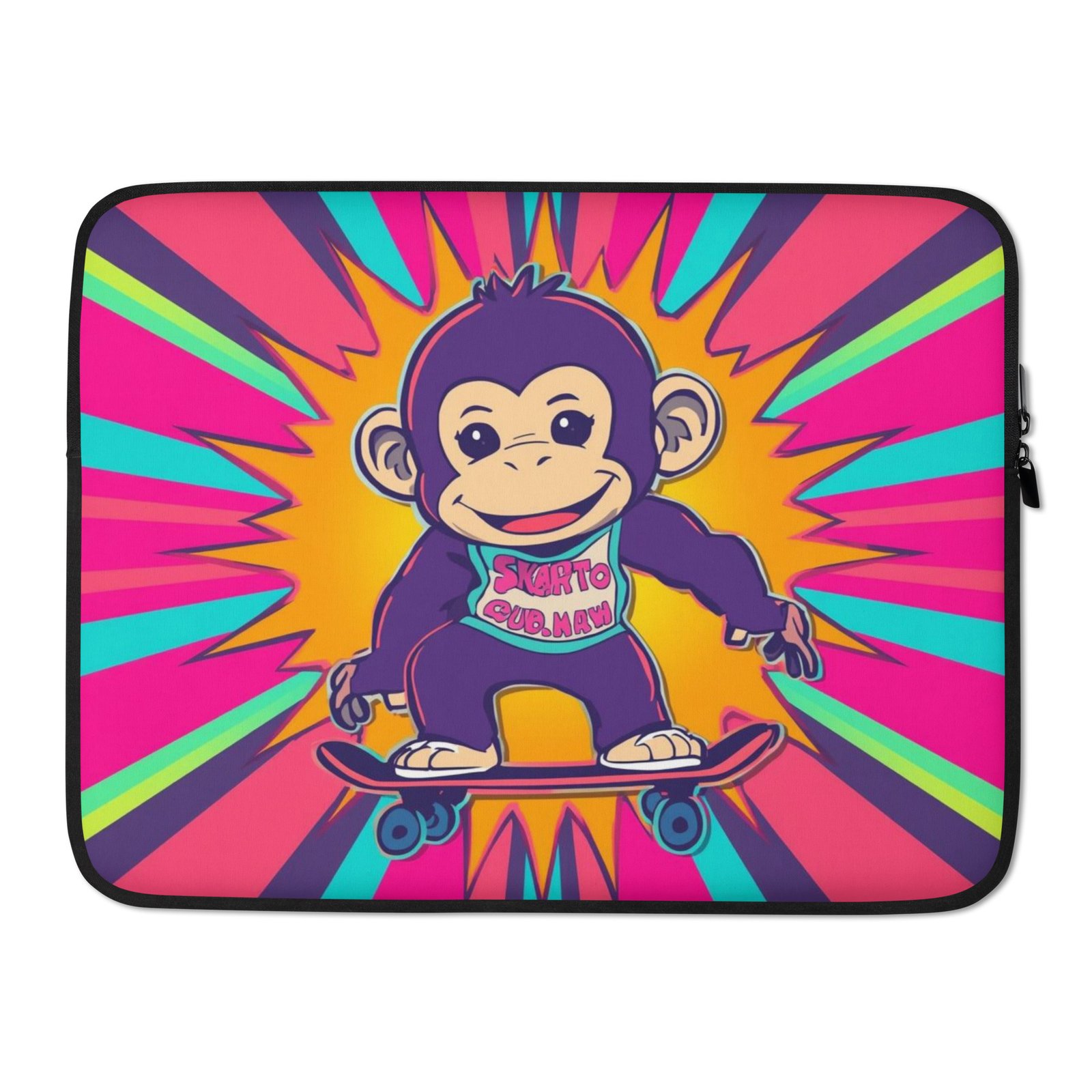 laptop-sleeve-15-front-68d88f51cc1d3.jpg Old Skool Monkey – Retro Skate Laptop Sleeve - Image 2