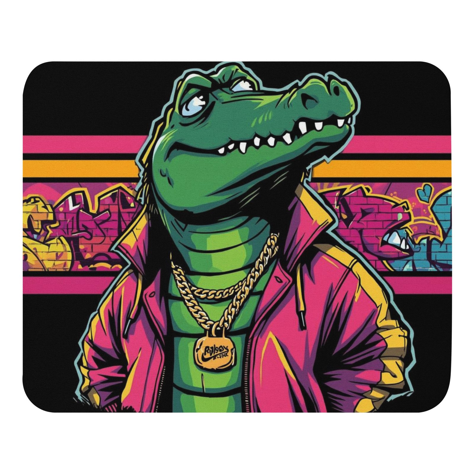 mouse-pad-white-front-68d85f9e1b90d.jpg Street King Gator – Retro Graffiti Mouse Pad - Image 2