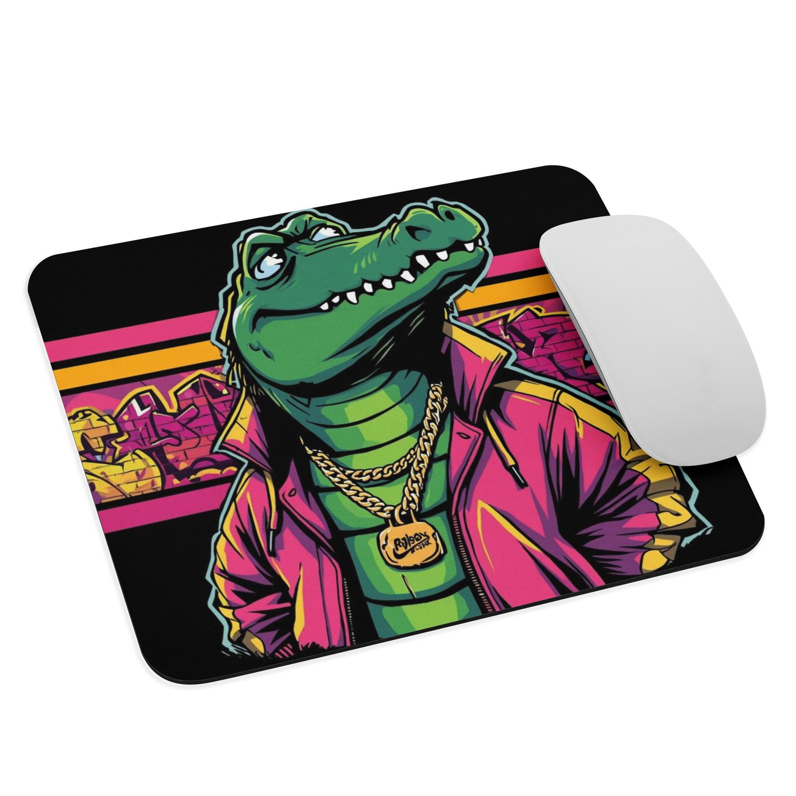 mouse-pad-white-front-68d85f9e1d460.jpg Street King Gator – Retro Graffiti Mouse Pad