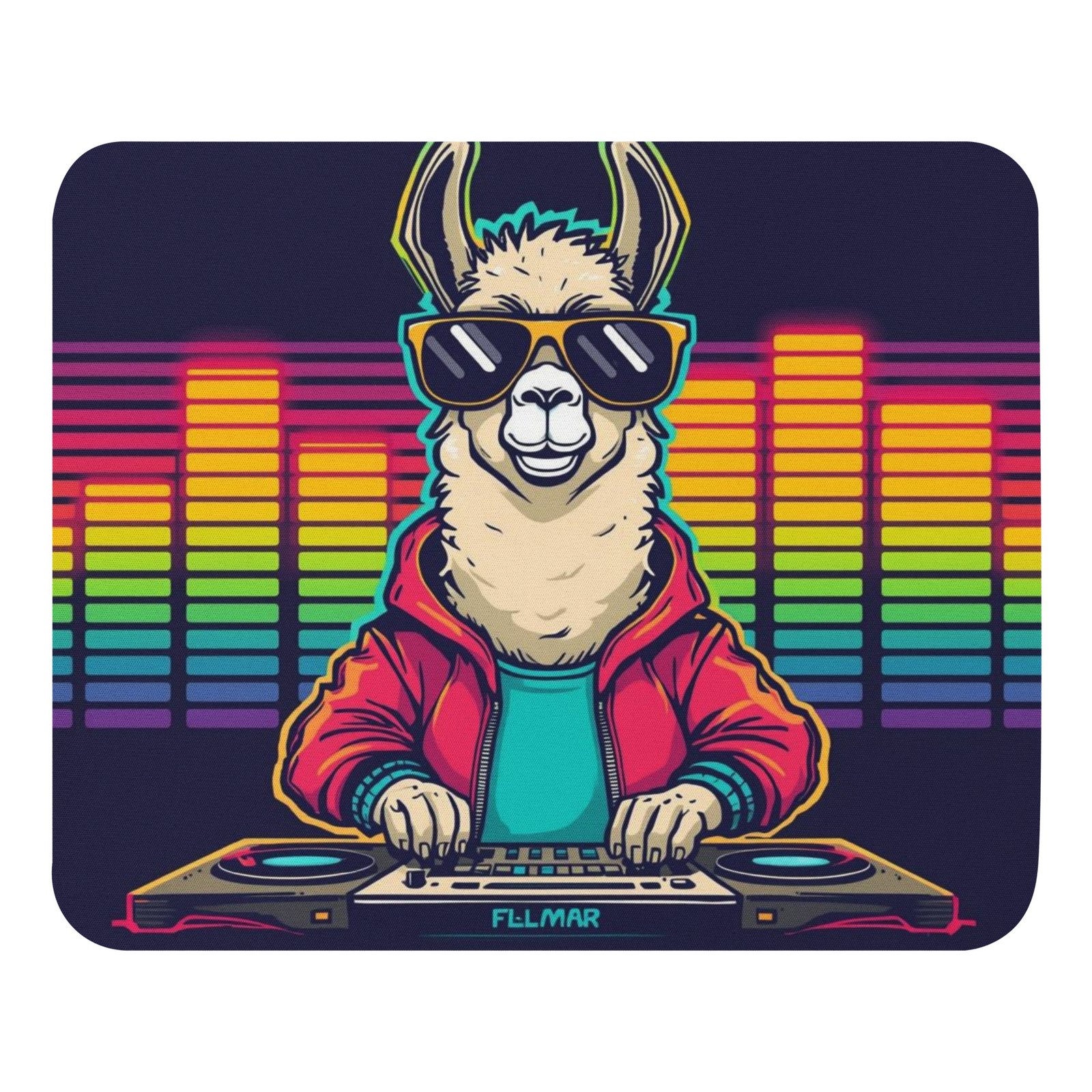 mouse-pad-white-front-68d875a438265.jpg DJ Llama Vibes – Neon Party Mouse Pad - Image 2