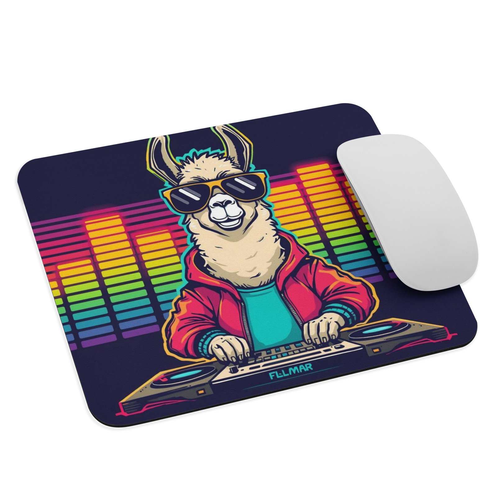 mouse-pad-white-front-68d875a438db6.jpg DJ Llama Vibes – Neon Party Mouse Pad